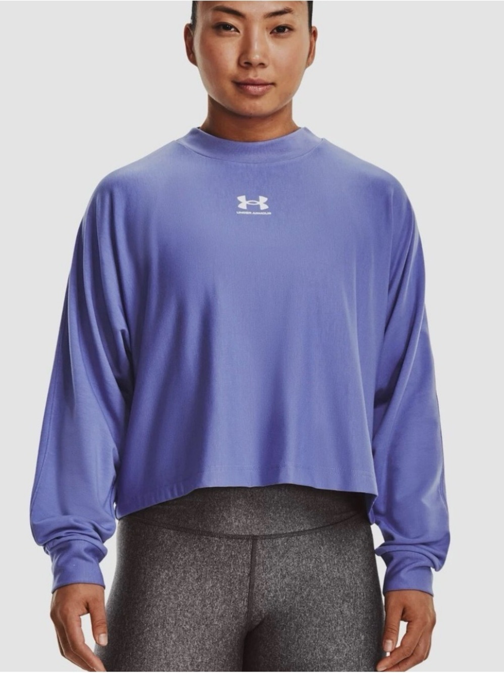 Under Armour Dark Periwinkle Cropped Long-Sleeve Crewneck Top
